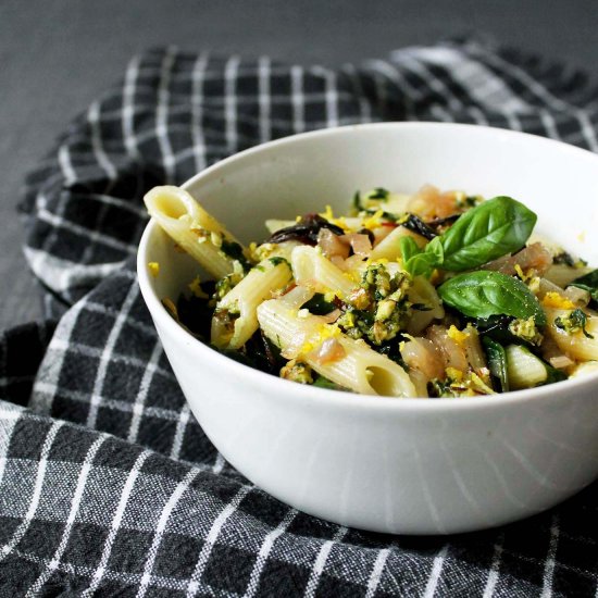 Chard Pasta with Cobnut Pesto