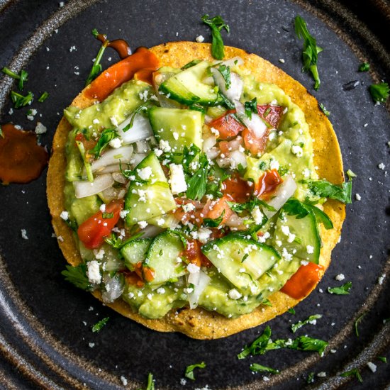 Avocado Hummus & Cucumber Pico de Gallo Tostadas