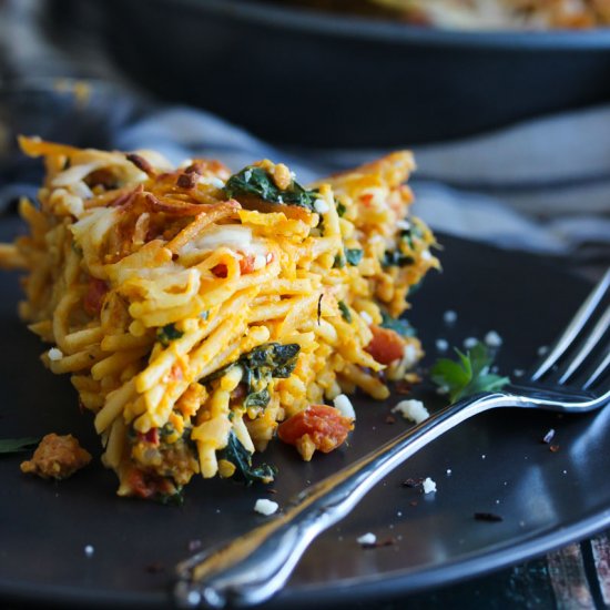 Pumpkin Kale Turkey Spaghetti Pie