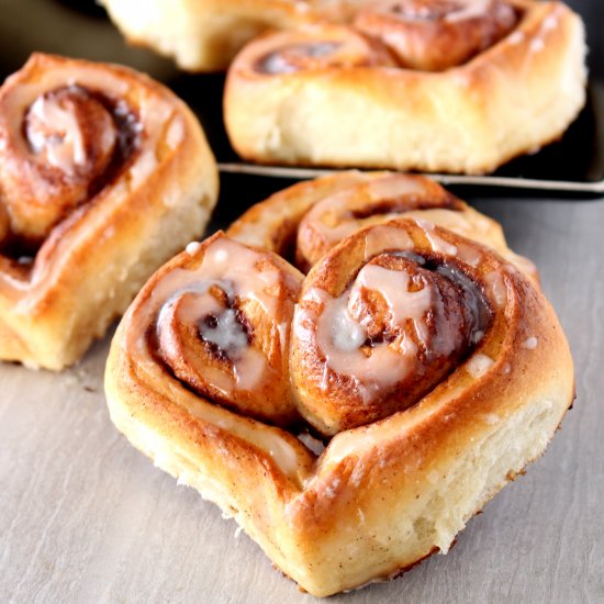 Heart Shaped Cinnamon Rolls