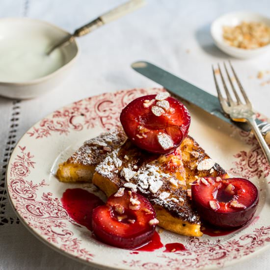 Spiced roast plum and almond French