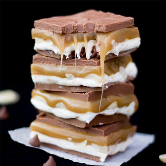 No Bake Homemade Snickers Bars