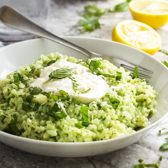 Lemon Basil Risotto with Burrata