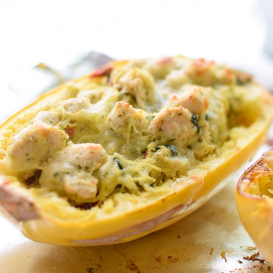 Pesto Chicken Spaghetti Squash