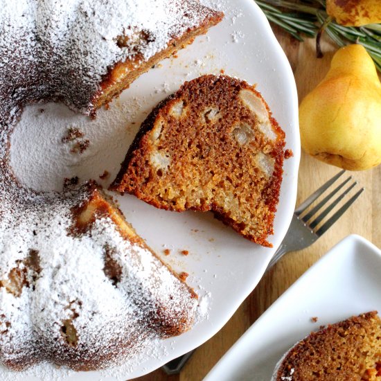 Pear Honey Rosemary Bundt Cake