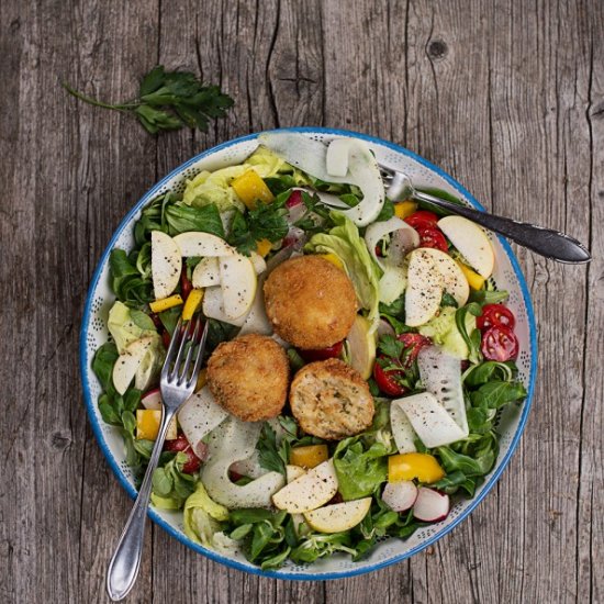 Cheese Dumplings on Mixed Salad