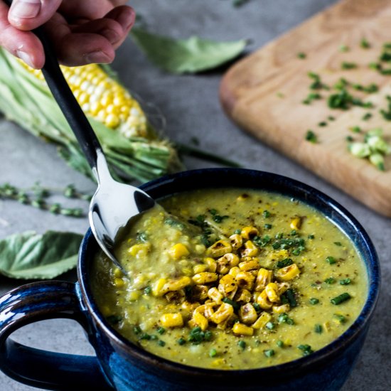 Vegan Roasted Sweet Corn Chowder