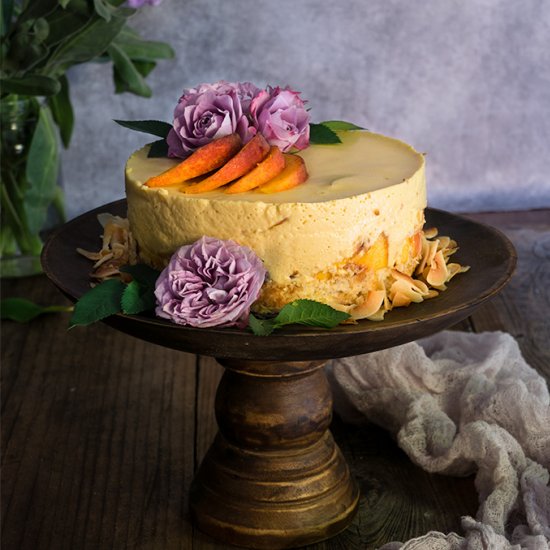 Coconut Peach Panna Cotta Cake