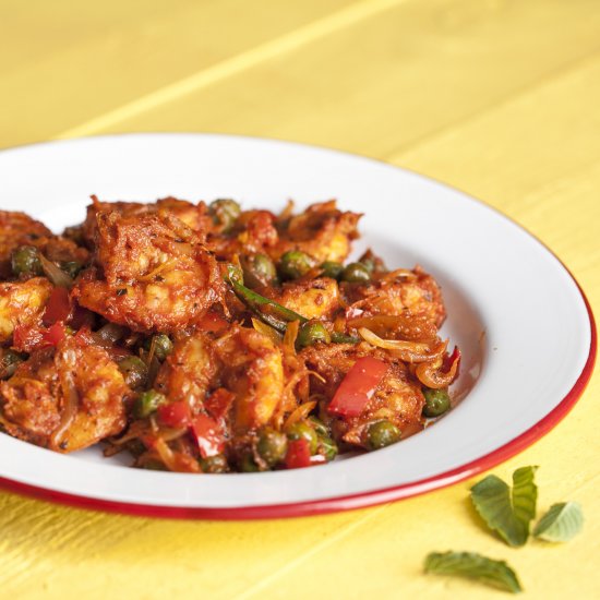 PRAWNS PEPPERS AND PEAS MASALA