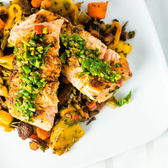 Chimichurri Salmon with Fall Veg