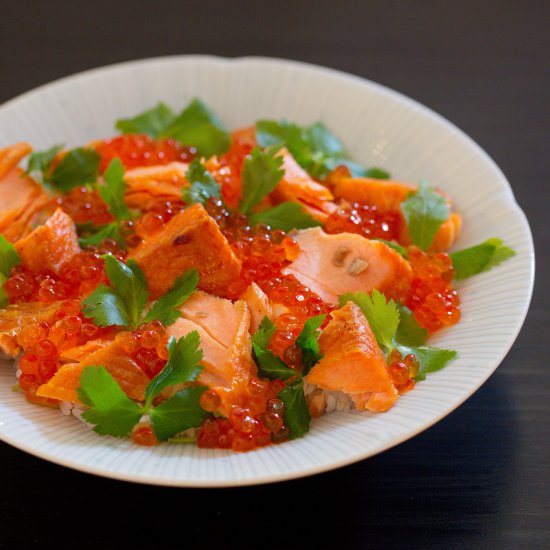 SALTED SALMON AND IKURA OVER RICE