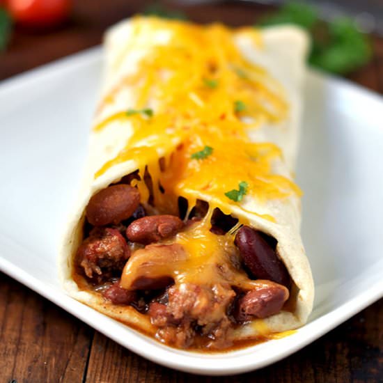 5-Minute Cheesy Chili Burritos