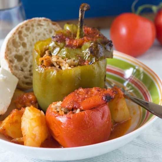 Stuffed peppers and tomatoes