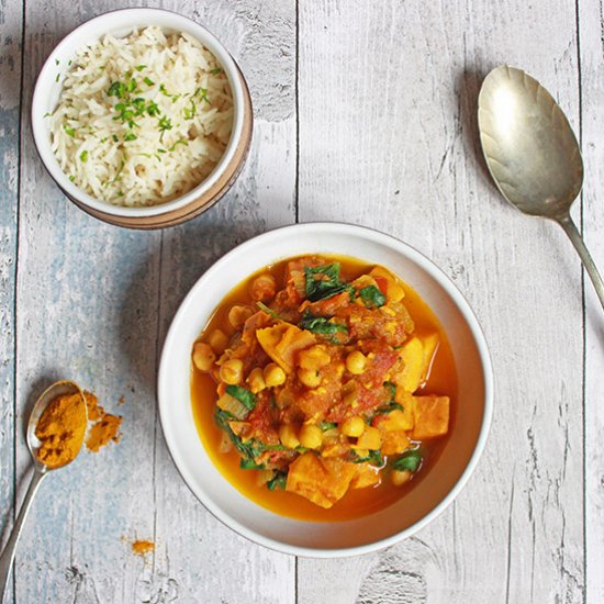 sweet pot, chickpea & spinach curry