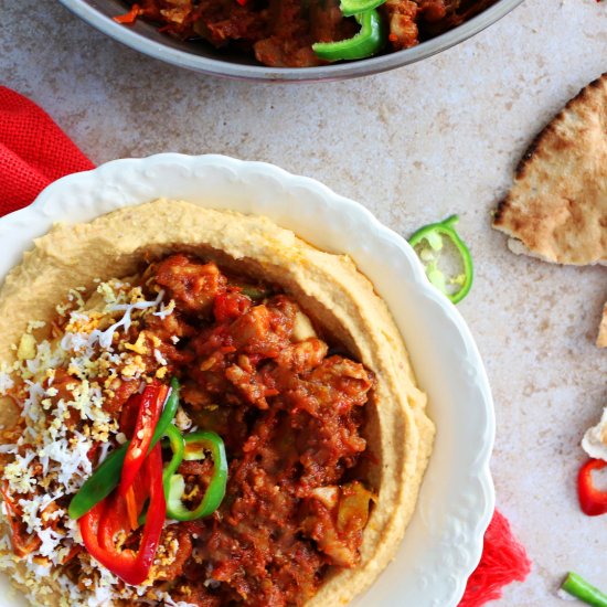 Fiery Chicken on Hummus