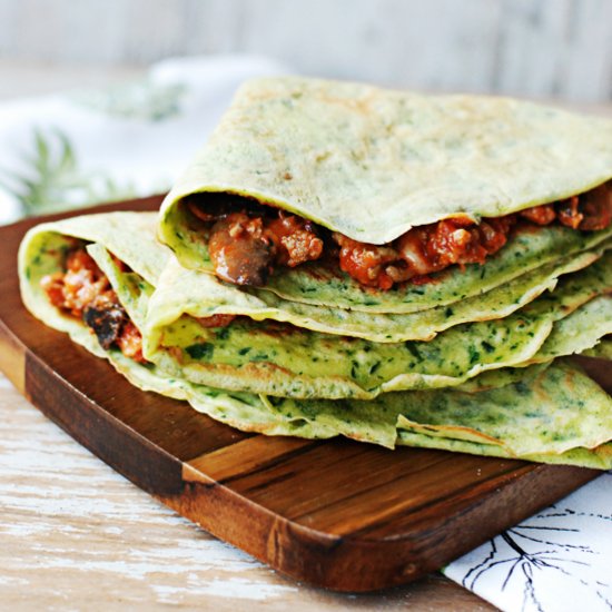 Spinach Bolognese Crepes