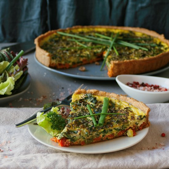 Spring Vegetable and Red Pesto Tart