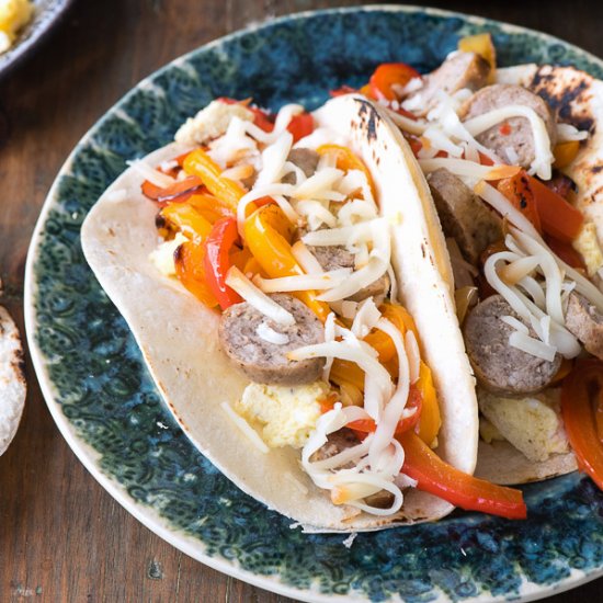 Sausage and Peppers Breakfast Tacos