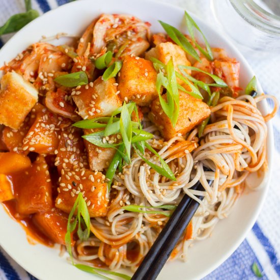 Crispy Korean Tofu Noodle Bowls