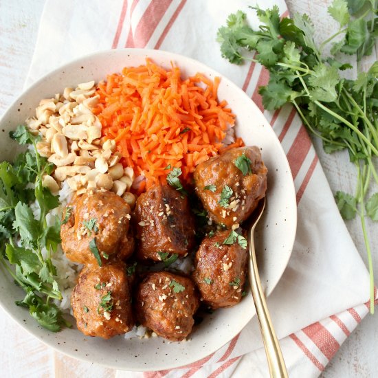 Thai Peanut Turkey Meatball Bowls