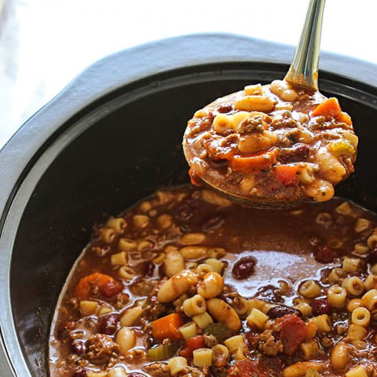 Slow Cooker Beef & Beans Pasta Soup