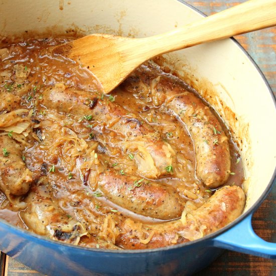 Ale-Braised Bratwursts & Sauerkraut