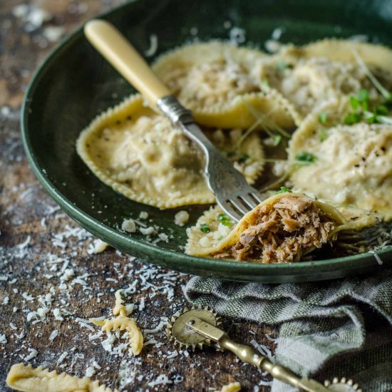 Pulled pork ravioli