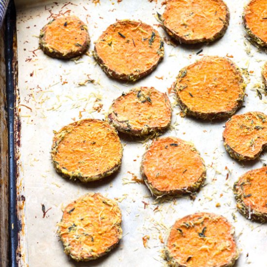 Thyme Parmigiano Roasted Sweet Potatoes