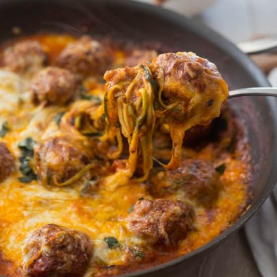 Cheesy Meatball Zucchini Skillet