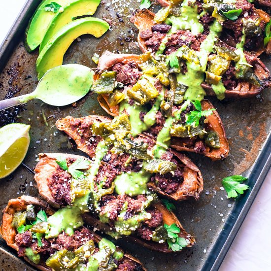 Ancho Beef Chili Sweet Potato Skins