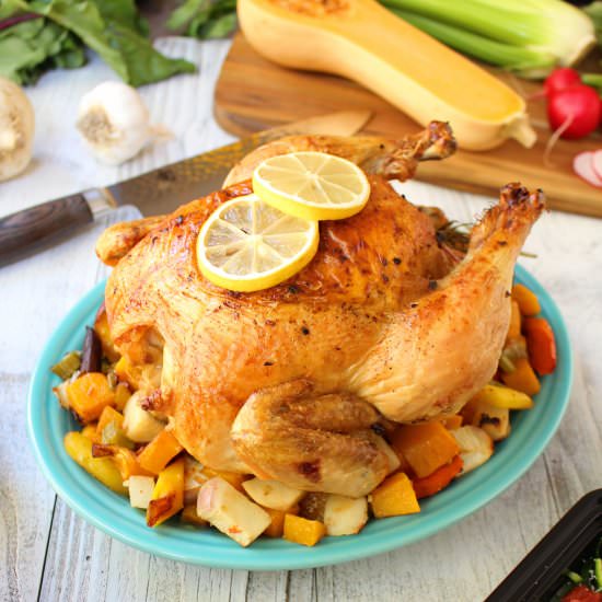 One Pan Roasted Chicken and Veggies