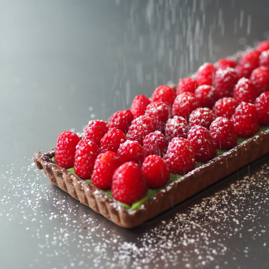 Chocolate Matcha Raspberry Tart