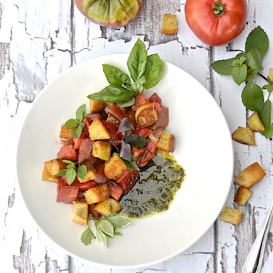 Panzanella with heirloom tomatoes