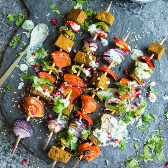 Tofu Kebabs with Vegan Yoghurt Sauc