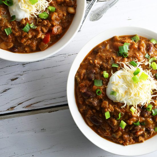 Pumpkin Peanut Butter Turkey Chili