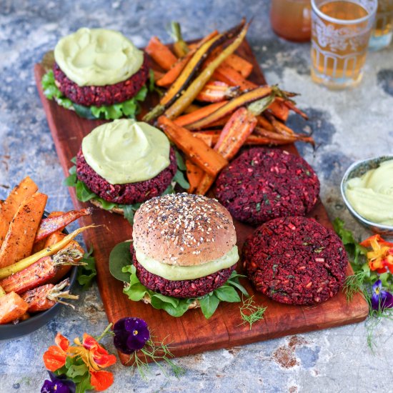 Freekeh Beet Burgers with Avonaise