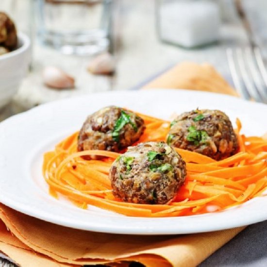 Paleo Carrot Linguine & Meatballs