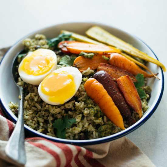 Rice Bowl with Green Pepper Sauce