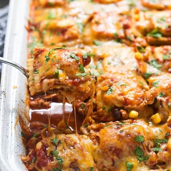 Chicken Enchilada Baked Ravioli