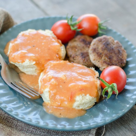 Tomato Gravy over Biscuits