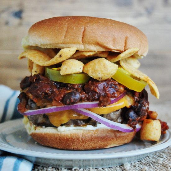 Meaty Mushroom Frito Pie Burger