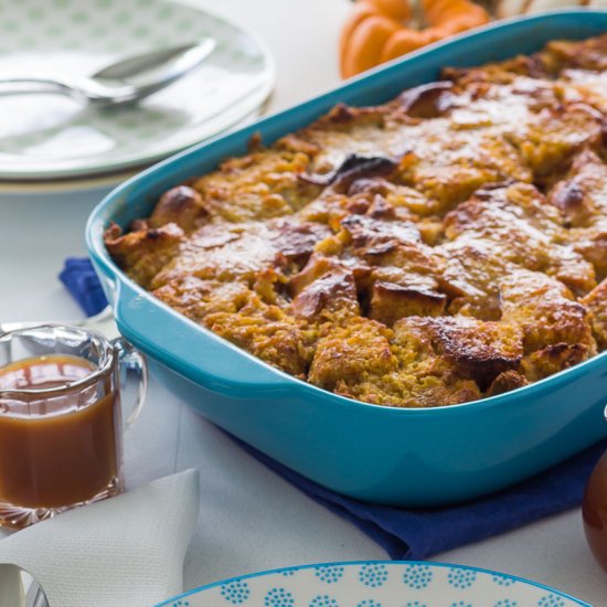 Pumpkin Bread Pudding with Caramel