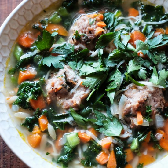 Turkey Meatball, Kale & Orzo Soup