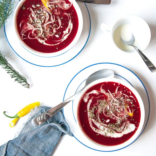 CREAMY CARROT BEET TOMATO SOUP