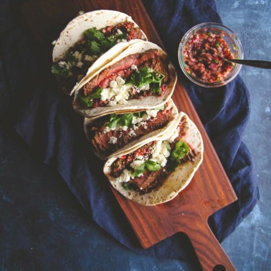 Steak tacos with cranberry salsa