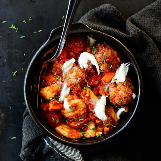 Gnocchi with Meatballs and Tomato