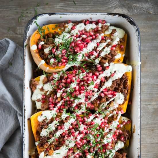 Sausage & Pomegranate Stuffed Squash