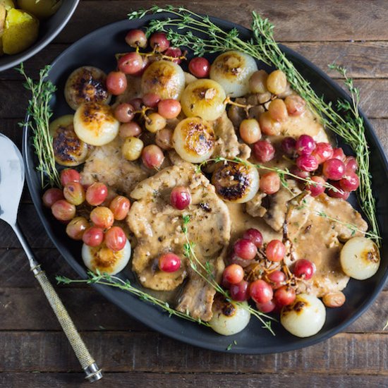 Pork Chops Cipollini Onions, Grapes