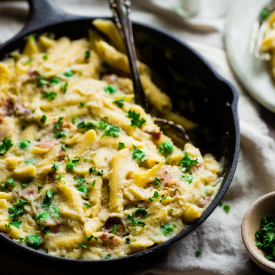 Cauliflower Alfredo Penne Carbonara