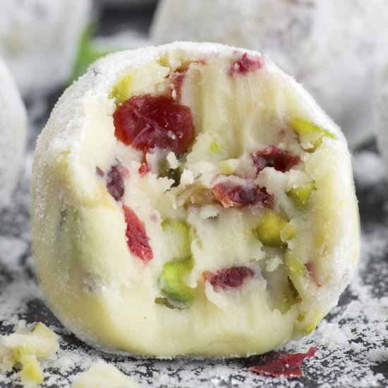 Cranberry Pistachio White Chocolate Truffles